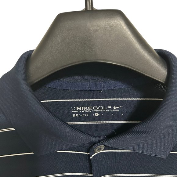 Nike Mens Dri Fit Golf Polo Size Large Striped Blue 100% Polyester Logo - Picture 4 of 6